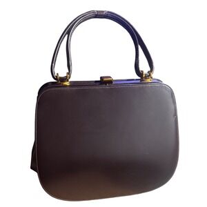 Vintage60's Susan Gail Dark Brown Leather Structured Bag Brass Hardware 8x9.75x4